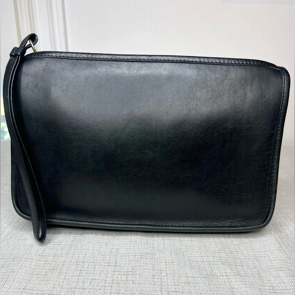 Coach Bonnie Cashin Black Zippered ClutchBag Leather 1970’s Rare EUC - Picture 1 of 13